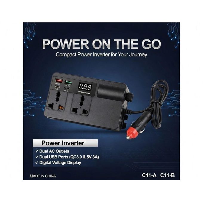 Car Inverter Adapter Converter DC 12V 24V to AC 220V 7 Ports PD Type-C USB Chargers AC Socket Laptop Mobile Phone USB fast Charging Socket Auto Charger — view 2