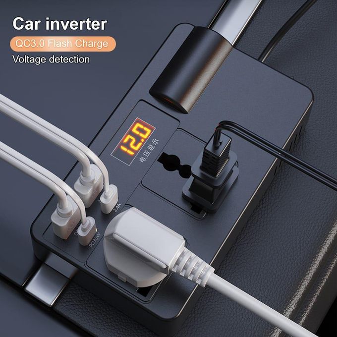 Car Inverter Adapter Converter DC 12V 24V to AC 220V 7 Ports PD Type-C USB Chargers AC Socket Laptop Mobile Phone USB fast Charging Socket Auto Charger — view 4