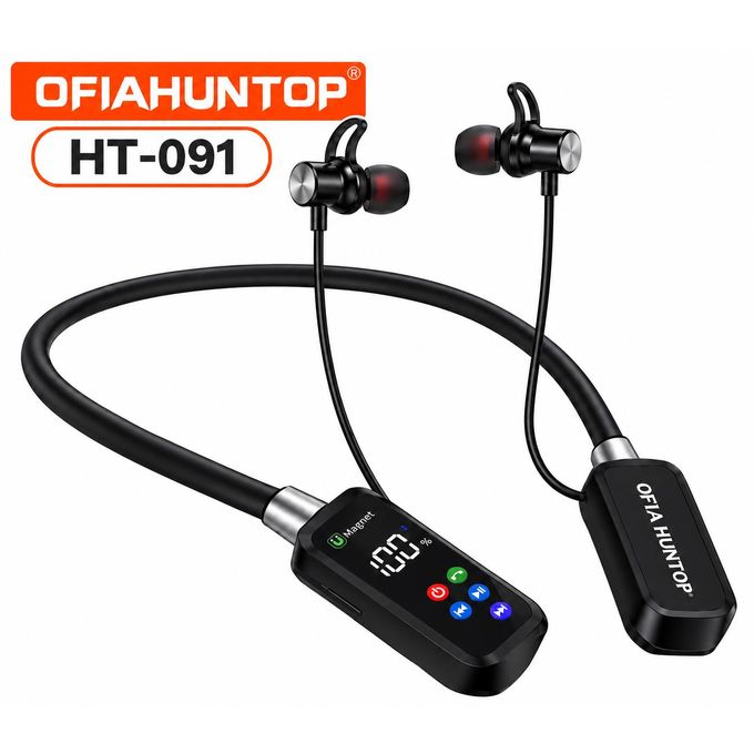 Huntop Wireless Neckbands Full BASS Gamer Mode,Over 24 hours playtime and 200 hours standby and Digital display — view 2